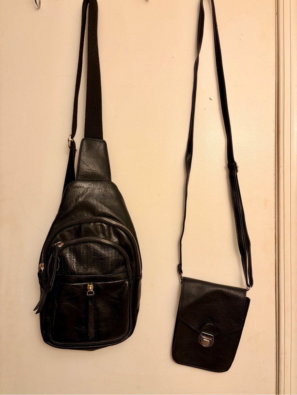 Black Leather Crossbody Sling Bag - Men